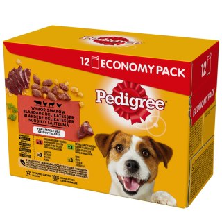 Pedigree Mokra Karma Dla Dorosłych Psów W Galaretce Z Wołowiną, Z Kurczakiem, Z Jagnięciną, Z Drobiem 12x100g