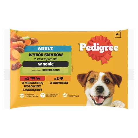 Pedigree Mokra Karma Dla Dorosłych Psów W Sosie (Z Wołowiną I Jagnięciną, Z Indykiem I Marchewką) 4x100g